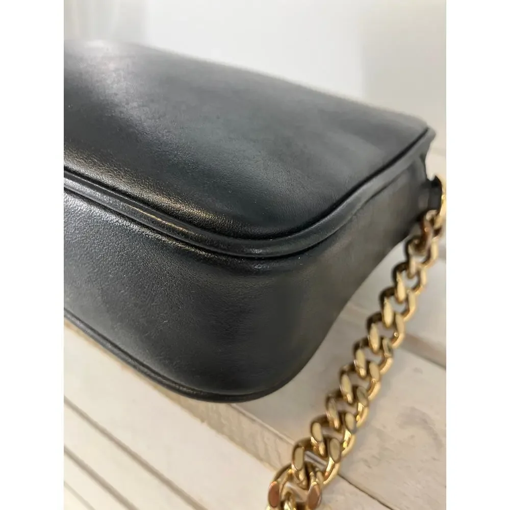 MICHAEL KORS SMALL BLACK, GOLD LEATHER CROSSBODY BAG (ASIS)